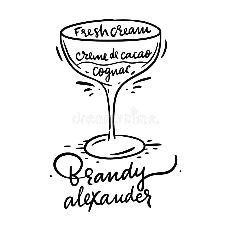 C?ctel Brandy Alexander y sus ingredientes en estilo del vintage Tienda extrema del deporte ilustración del vector C?ctel Brandy Alexander y sus ingredientes en estilo del vintage Tienda extrema del deporte ilustración del vector