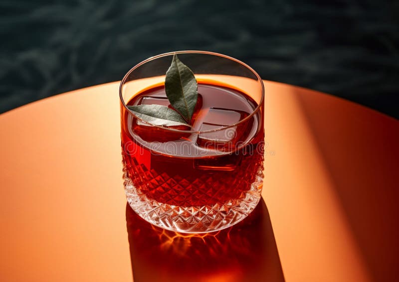 Cóctel de campari amargo con hielo en mesa redonda en el bar loungemacroai generativo stock de ilustración