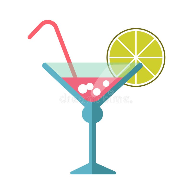 Cóctel rosado en el vidrio de martini con la paja y la cal libre illustration Cóctel rosado en el vidrio de martini con la paja y la cal libre illustration