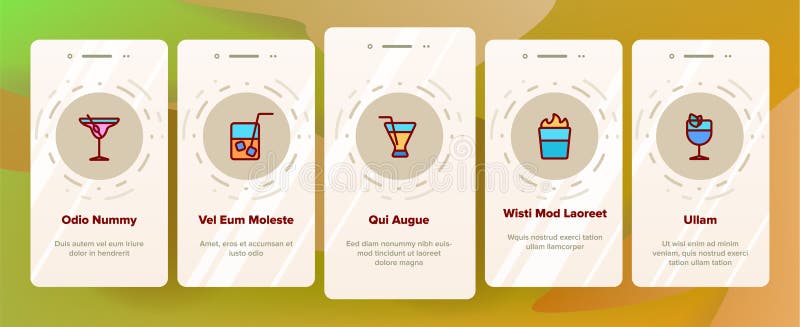 Cócteles, pantalla móvil de la página del App de Onboarding de los refrescos del alcohol libre illustration Cócteles, pantalla móvil de la página del App de Onboarding de los refrescos del alcohol libre illustration
