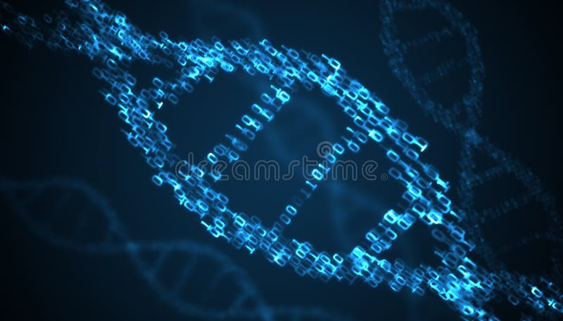 Código binario dentro de la hélice de la DNA 3D rindió la ilustración ilustración del vector Código binario dentro de la hélice de la DNA 3D rindió la ilustración ilustración del vector
