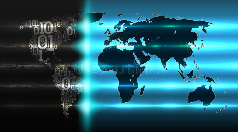 Código binário do mapa do mundo com um fundo de placas de circuito abstratas Conceito do serviço da nuvem, iot, ai, dados grandes ilustração stock Código binário do mapa do mundo com um fundo de placas de circuito abstratas Conceito do serviço da nuvem, iot, ai, dados grandes ilustração stock