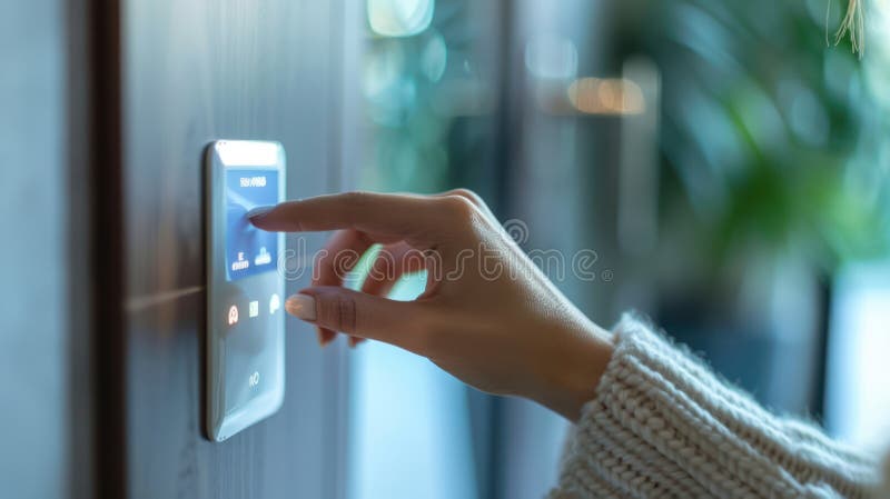 Código de entrada de dedo en la tecnología de automatización de la sala de cerradura de puertas inteligentes stock de ilustración