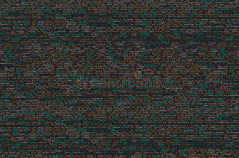 Código del Javascript en editor de texto Concepto del ciberespacio de la codificación Pantalla del código que se convierte de la stock de ilustración