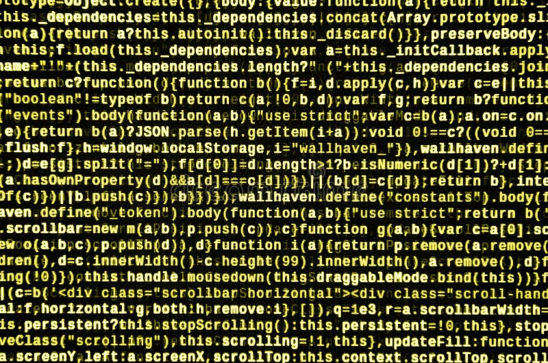 Código del Javascript en editor de texto Concepto del ciberespacio de la codificación Pantalla del código que se convierte de la libre illustration