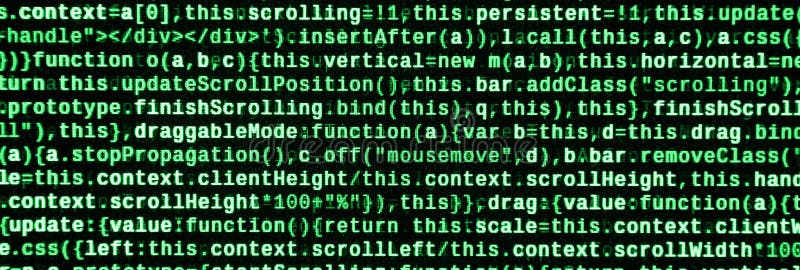 Código del Javascript en editor de texto Concepto del ciberespacio de la codificación Pantalla del código que se convierte de la ilustración del vector
