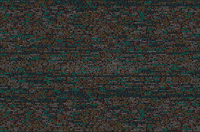 Código del Javascript en editor de texto Concepto del ciberespacio de la codificación Pantalla del código que se convierte de la stock de ilustración