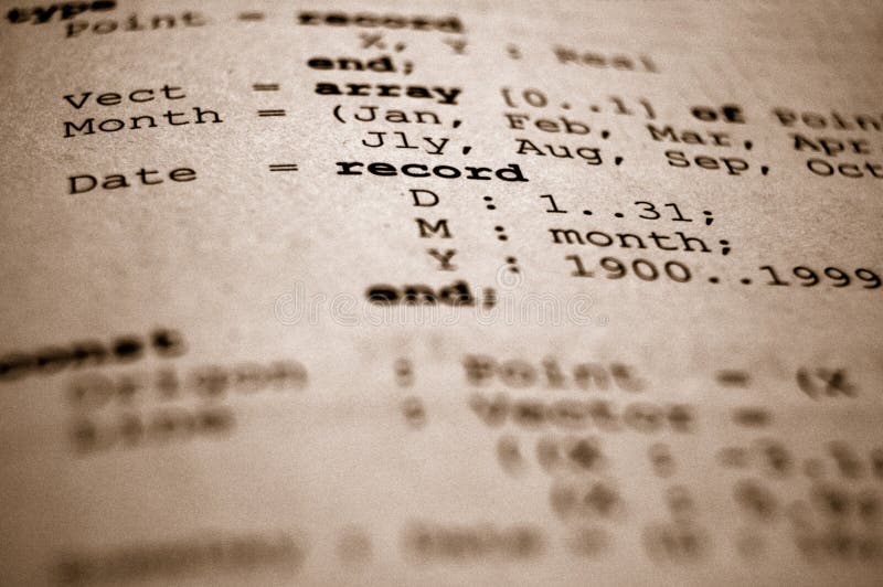 Closeup of a source code printout. Closeup of a source code printout