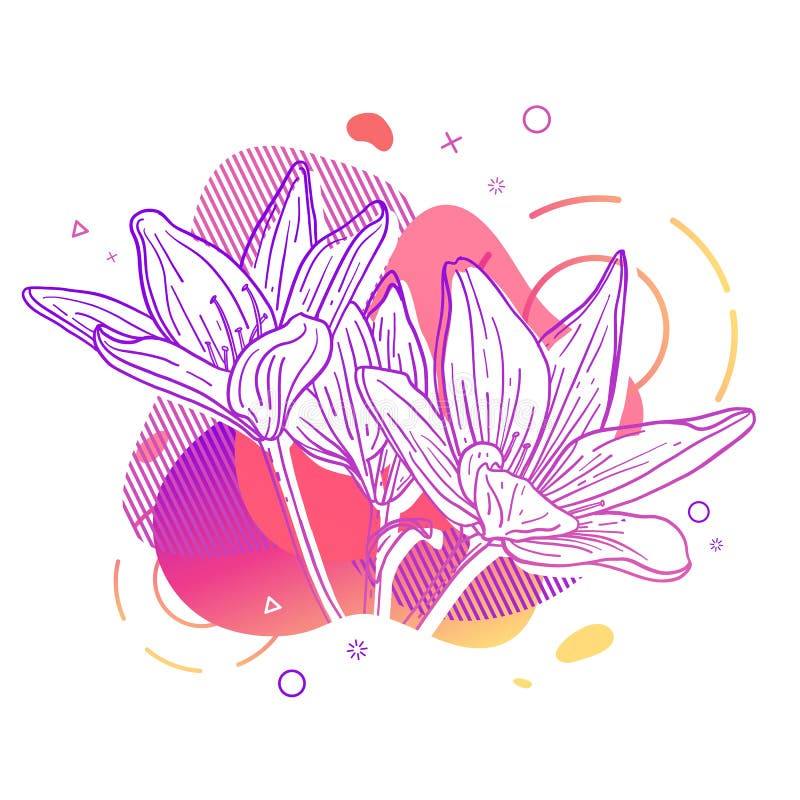 Cópia do projeto do molde com linha da flor Cartaz com forma abstrata moderna do inclinação com flor do lírio Ilustração para t ilustração stock Cópia do projeto do molde com linha da flor Cartaz com forma abstrata moderna do inclinação com flor do lírio Ilustração para t ilustração stock