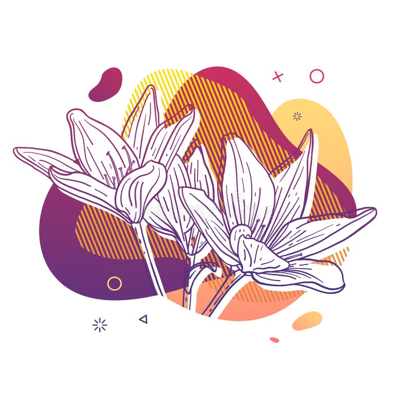 Cópia do projeto do molde com linha da flor Cartaz com forma abstrata moderna do inclinação com flor do lírio Ilustração para t ilustração do vetor Cópia do projeto do molde com linha da flor Cartaz com forma abstrata moderna do inclinação com flor do lírio Ilustração para t ilustração do vetor