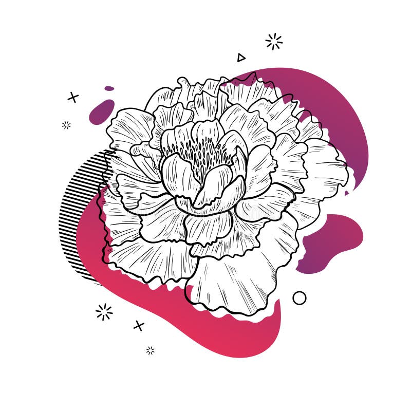 Cópia do projeto do molde com linha da flor Cartaz com forma abstrata moderna do inclinação com flor da peônia Ilustração para ilustração royalty free Cópia do projeto do molde com linha da flor Cartaz com forma abstrata moderna do inclinação com flor da peônia Ilustração para ilustração royalty free