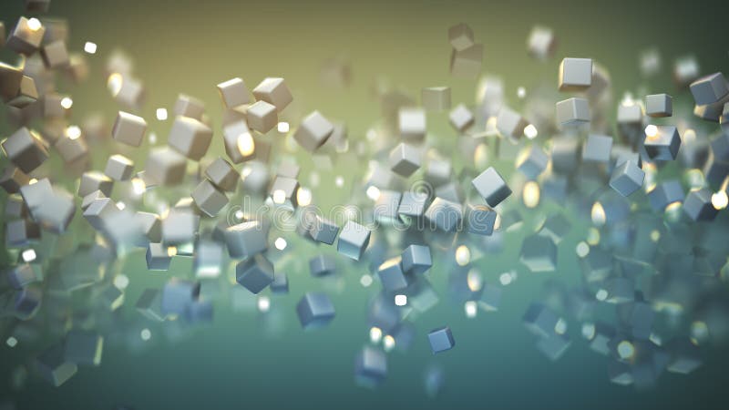 Stream of flying cubes. Computer generated abstract background. 3D rendering illustration with shallow depth of field. Stream of flying cubes. Computer generated abstract background. 3D rendering illustration with shallow depth of field