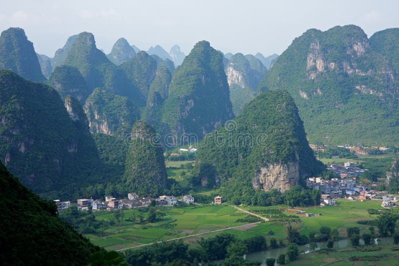 Limestone hills with rural settlements, Yangshou, Guangxi region, China. Limestone hills with rural settlements, Yangshou, Guangxi region, China