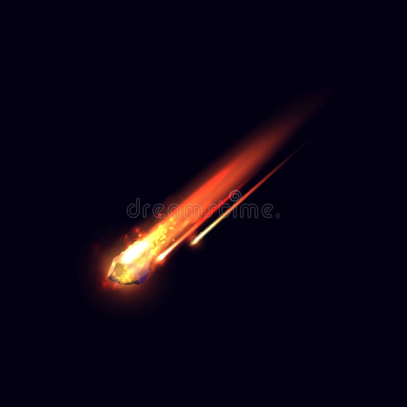 Căderea asteroidului sau cometei cu foc și praf coadă vector realist de mare viteză meteorit zburător în spațiu arderea rocii royalty free illustration