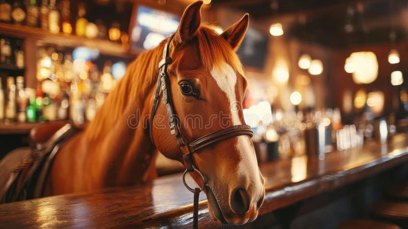 Călărește-ți calul la un bar într-un bar. : scenă de fuziune suprarealistă și urbană pentru design nou royalty free illustration