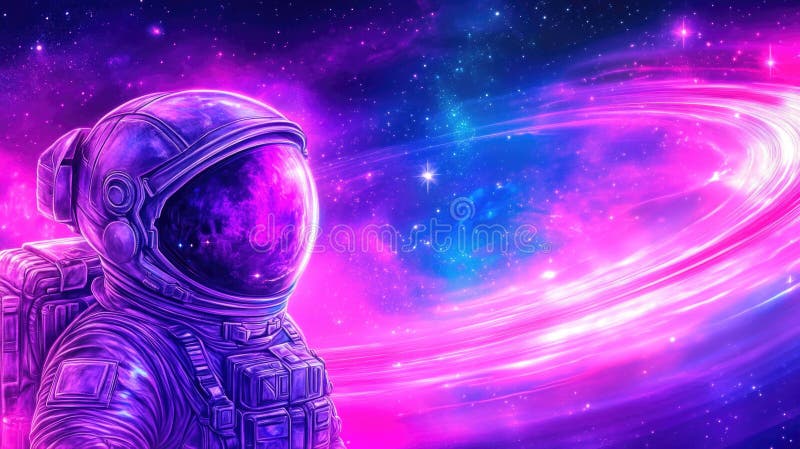 Călătorie cosmică colorată : astronautul explorând o galaxie vibrantă stock image