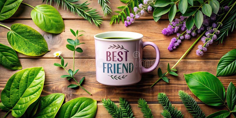 Căni fermecătoare de potrivire O sărbătoare minimalistă a prieteniei cu o textură naturală din lemn și delicate roz și stock illustration