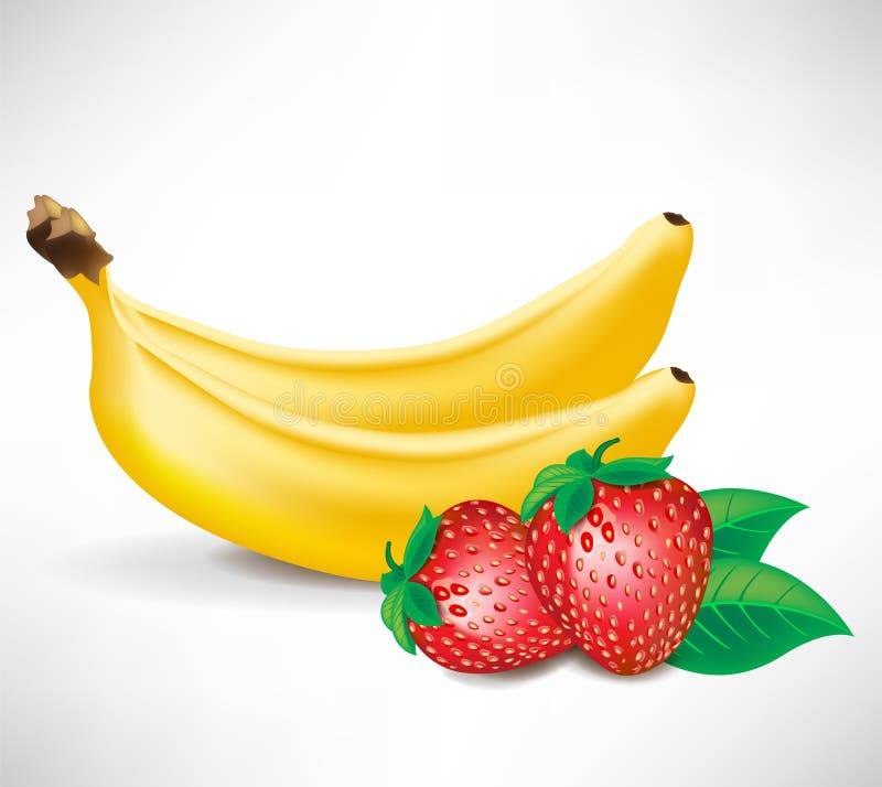 Căpșuni proaspete și două banane stock illustration