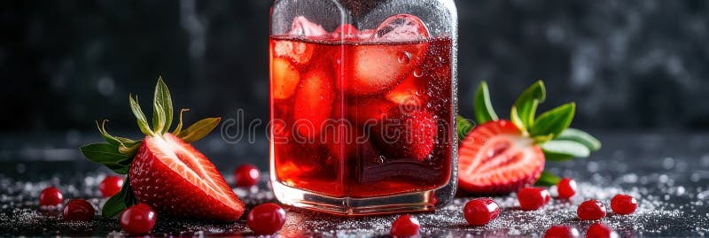 Căpșuni și băuturi răcoritoare cu gheață și fructe proaspete stock photo