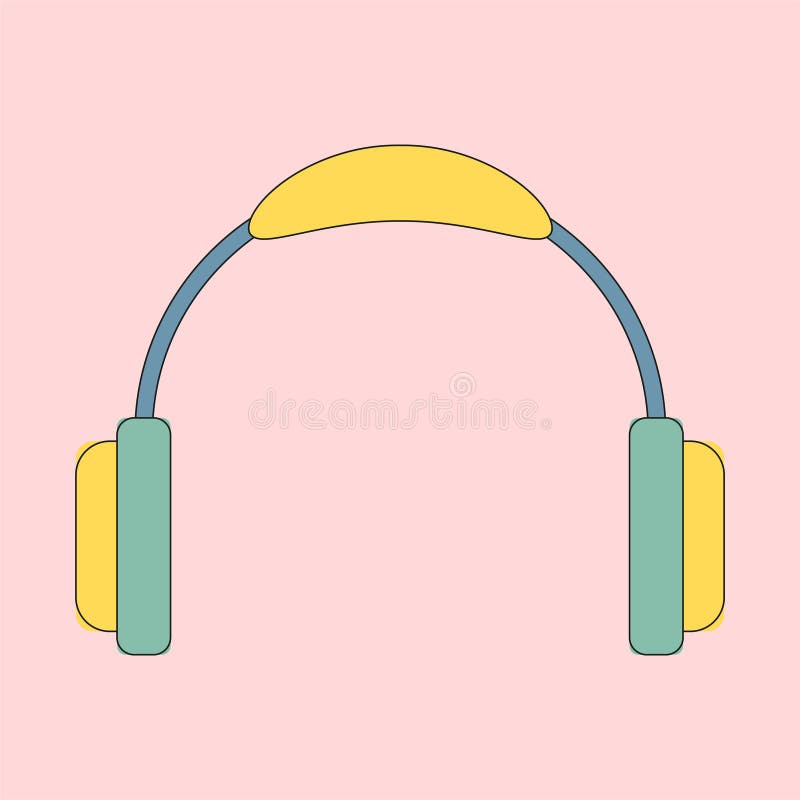 Căști galbene pe fundal roz. pastel psihedelic cu vibrator 1970 pentru cărți și afișe funky. vară vector illustration