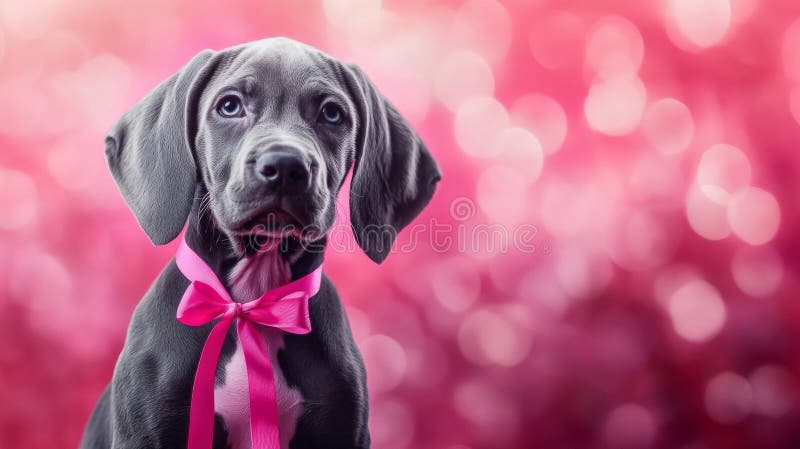 Cățeluș gri adorabil cu fundă roz royalty free illustration