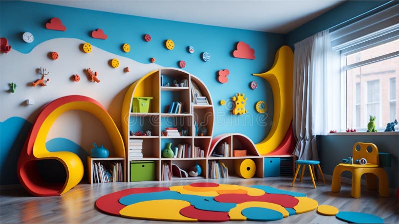 intérieur de la classe préscolaire de la maternelle.salle de jeux pour  enfants sans enfants plein de jouets dans un désordre éparpillé dans la  pièce colorée 16476646 Photo de stock chez Vecteezy