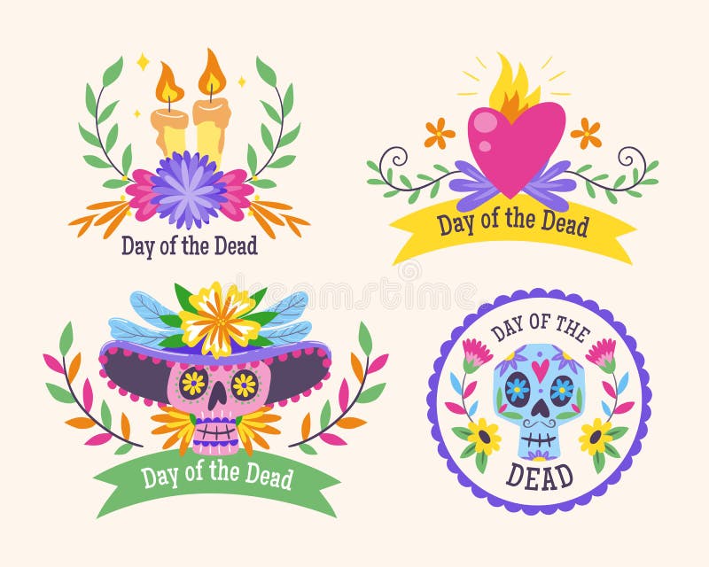 Día De Las Etiquetas Muertas En Inglés Ilustración del Vector - Ilustración  de floral, vela: 195582862