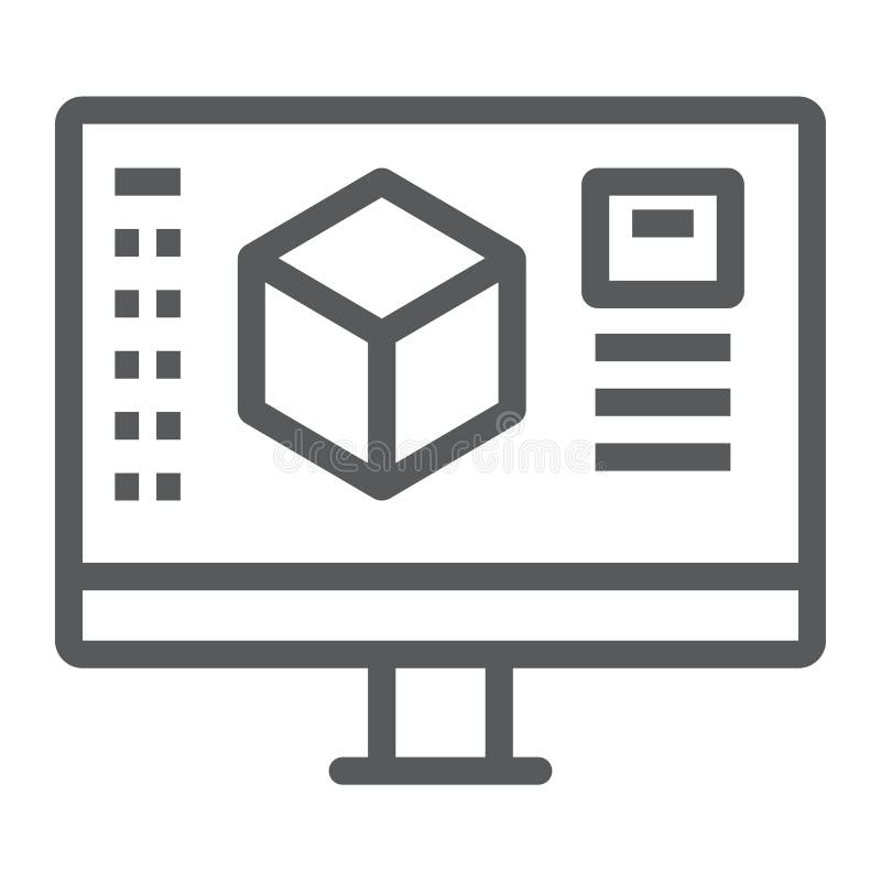 3d设计线象，模型和计算机，塑造标志，向量图形，在白色背景的一个线性 
