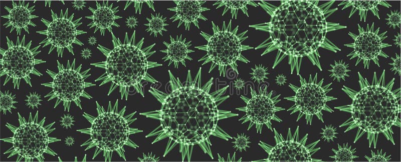 3d与被连接的线和小点的球形 在空间的微生物细胞 绿色病毒微粒 抽象传染媒介例证为 皇族释放例证 3d与被连接的线和小点的球形 在空间的微生物细胞 绿色病毒微粒 抽象传染媒介例证为 皇族释放例证