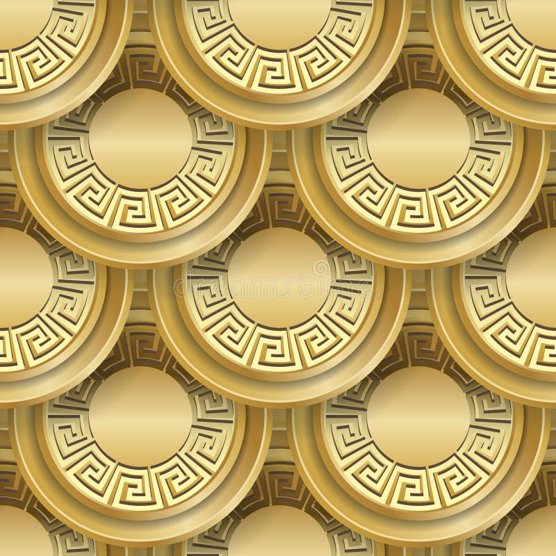 金坛城三维无缝图案. 表面装饰性豪华背景. 希腊式重复华丽的背景. 圆曼陀罗3d 向量例证