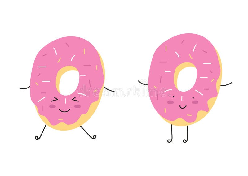 Happy Smiling Humanized Donut with Arms and Legs. Delicious Set of Pink ...