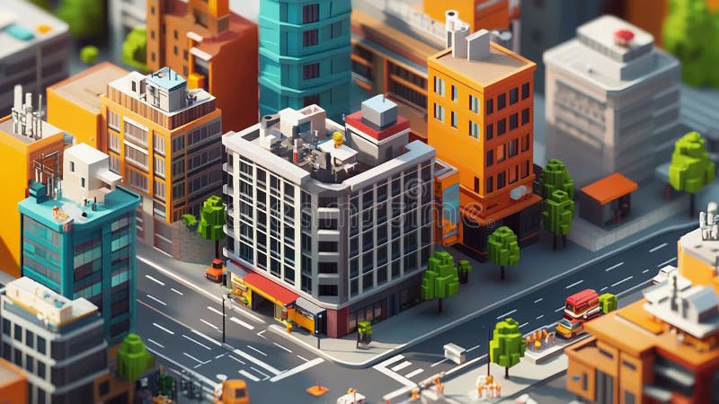 Изометрическая 3D-модель города, иллюстрирующая концепции городского планирования акции видеоматериалы