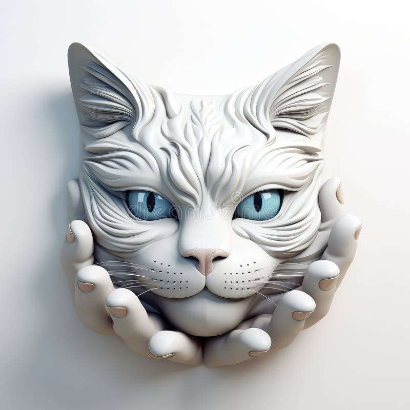 3d abstract art cat head stock illustration. Illustration of adorable