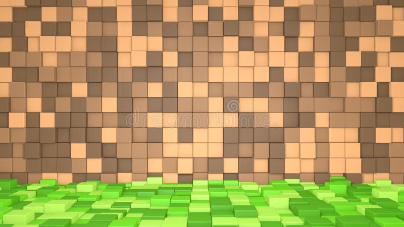 3D Abstract Cubes. Video Game Geometric Mosaic Waves Pattern. Construction of Hills Landscape Using Brown and Green Grass Block Stock Photo - Image of landscape, graphic: 215987034