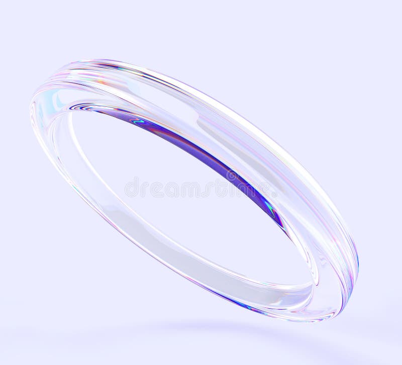 3d abstract glass liquid holographic transparent circle ring render background. Iridescent fluid circular shape, glossy stock illustration