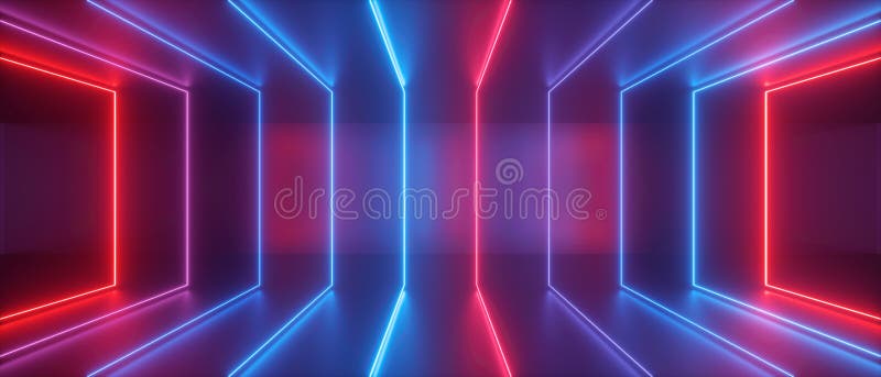 3d Abstract Neon Light Background, Blue Red Square Frames Sequence ...