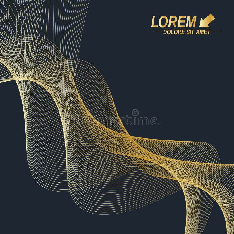 3D Abstract vector wavy background. Dynamic golden flowing effect. stock illustration