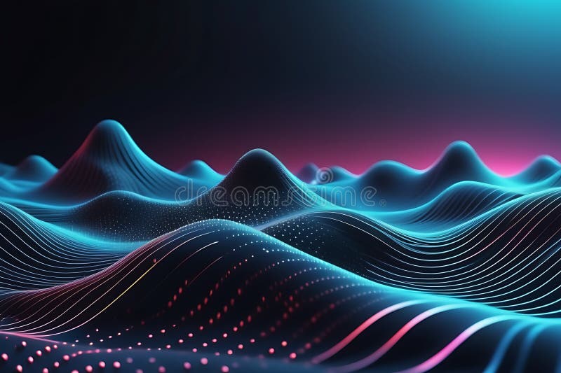 3d de unde abstracte, vizualizare de date amplă în pulsații și tehnologia undelor plutitoare, fundal cibernetic stock illustration
