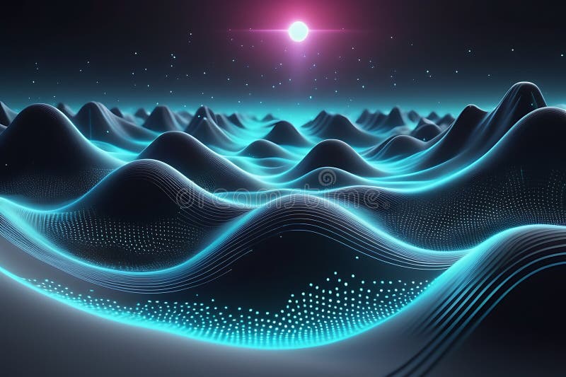3d de unde abstracte, vizualizare de date amplă în pulsații și tehnologia undelor plutitoare, fundal cibernetic stock illustration