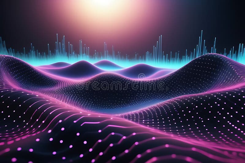 3d de unde abstracte, vizualizare de date amplă în pulsații și tehnologia undelor plutitoare, fundal cibernetic stock illustration