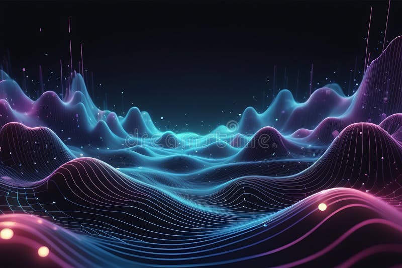 3d de unde abstracte, vizualizare de date amplă în pulsații și tehnologia undelor plutitoare, fundal cibernetic vector illustration