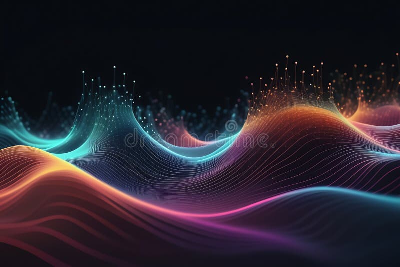 3d de unde abstracte, vizualizare de date amplă în pulsații și tehnologia undelor plutitoare, fundal cibernetic royalty free illustration