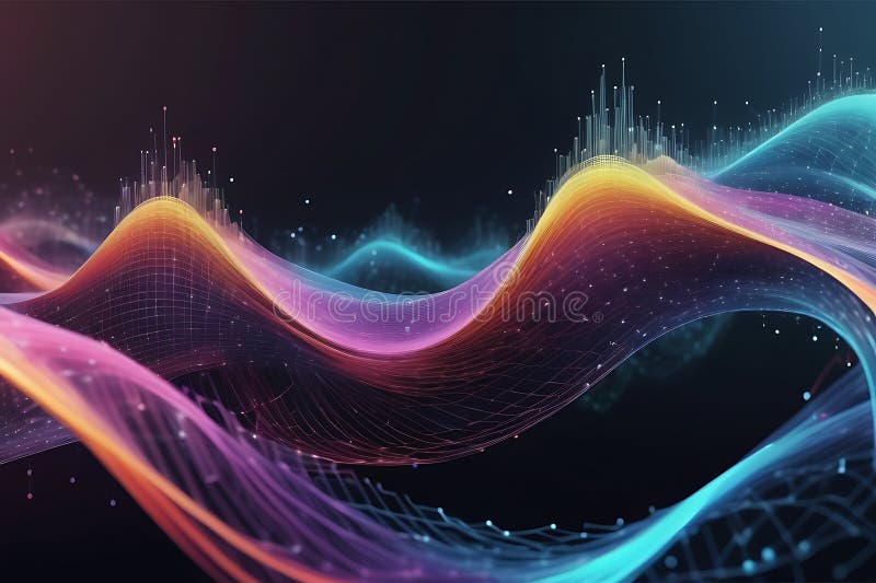 3d de unde abstracte, vizualizare de date amplă în pulsații și tehnologia undelor plutitoare, fundal cibernetic stock illustration