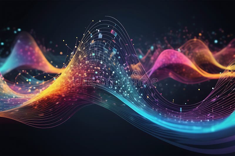 3d de unde abstracte, vizualizare de date amplă în pulsații și tehnologia undelor plutitoare, fundal cibernetic royalty free illustration