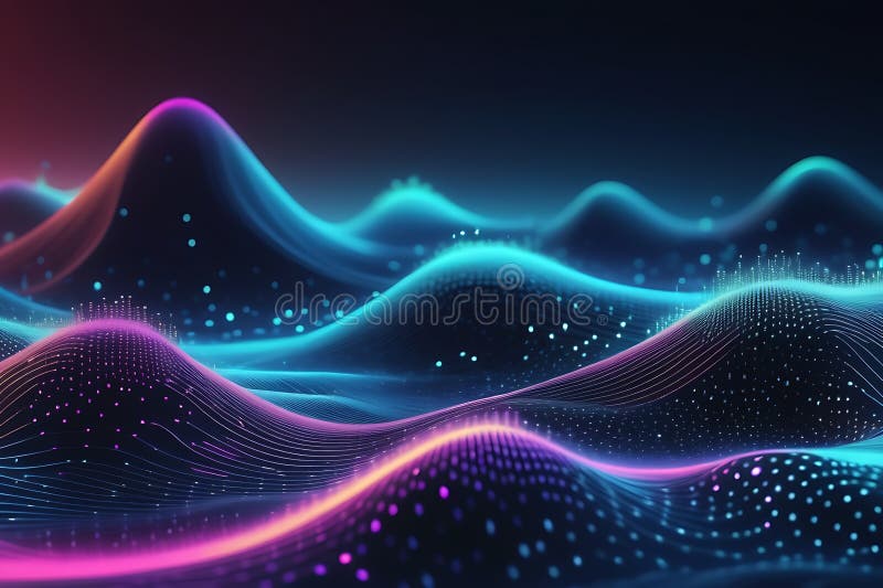 3d de unde abstracte, vizualizare de date amplă în pulsații și tehnologia undelor plutitoare, fundal cibernetic royalty free illustration