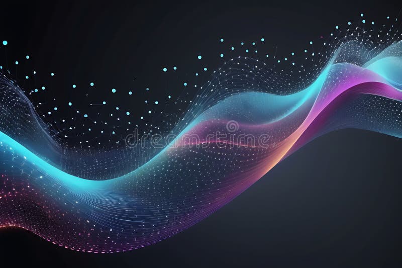 3d de unde abstracte, vizualizare de date amplă în pulsații și tehnologia undelor plutitoare, fundal cibernetic stock illustration