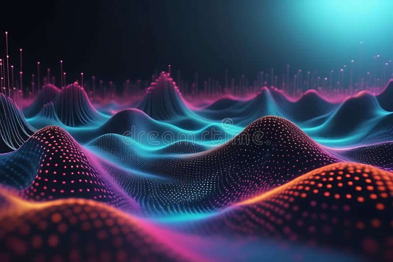 3d de unde abstracte, vizualizare de date amplă în pulsații și tehnologia undelor plutitoare, fundal cibernetic vector illustration