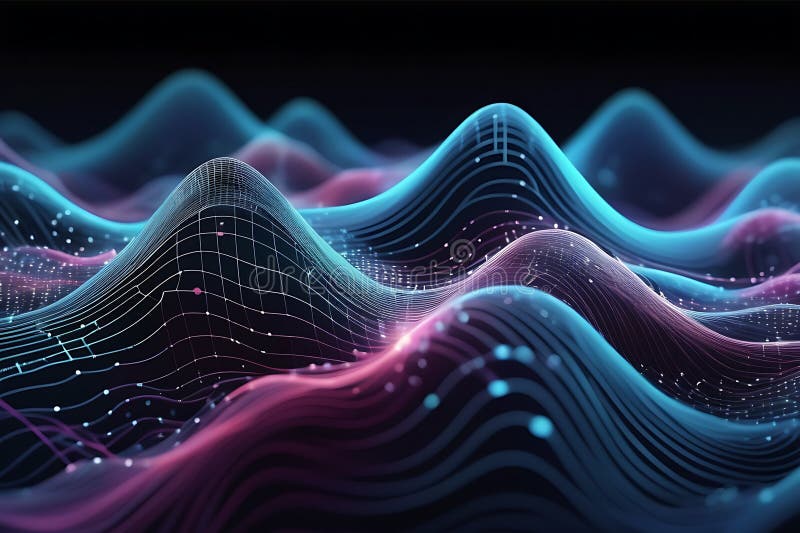3d de unde abstracte, vizualizare de date amplă în pulsații și tehnologia undelor plutitoare, fundal cibernetic royalty free illustration