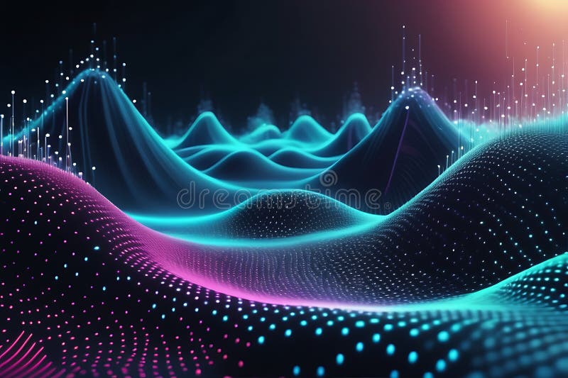 3d de unde abstracte, vizualizare de date amplă în pulsații și tehnologia undelor plutitoare, fundal cibernetic stock illustration