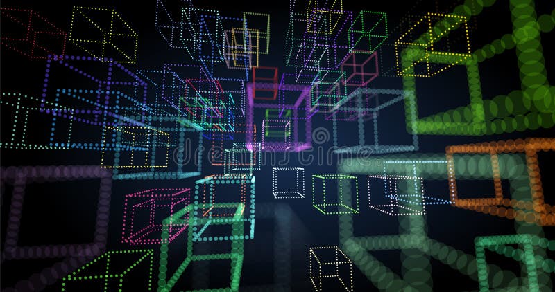 3D abstraction with cubes symbolizing quantum computing, blockchain and server technologies. Futuristic design stock illustration